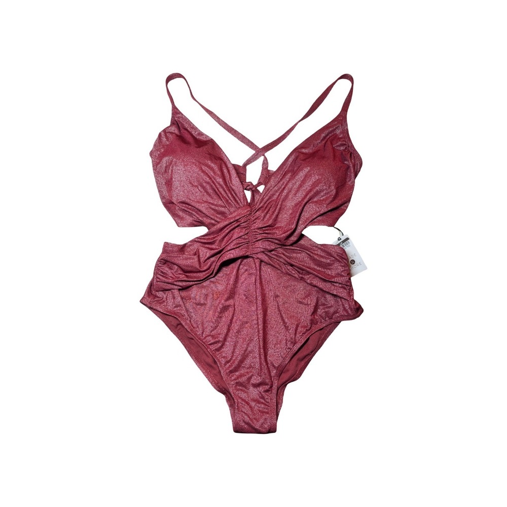 ⭐D4 Shade & Shore Shimmer Monokini 1 Piece Swimsuit Womens Burgundy - Size 16 - Picture 1 of 2